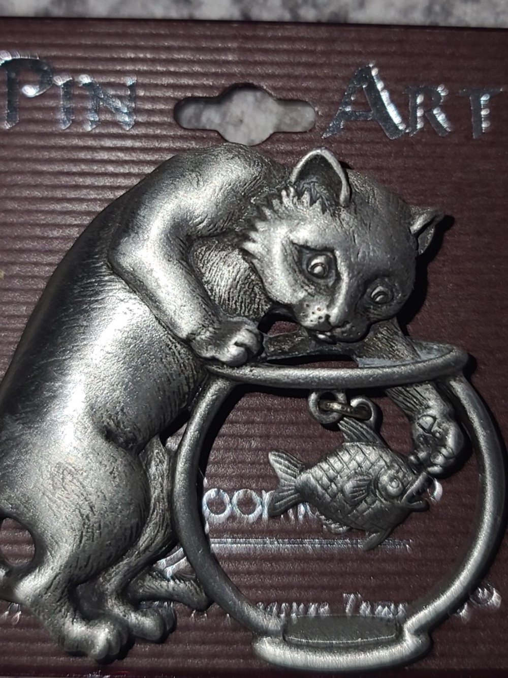 JJ Jonette Jewelry Vintage Cat Fish Bowl Brooch Pin NWT Pin Art 1980s